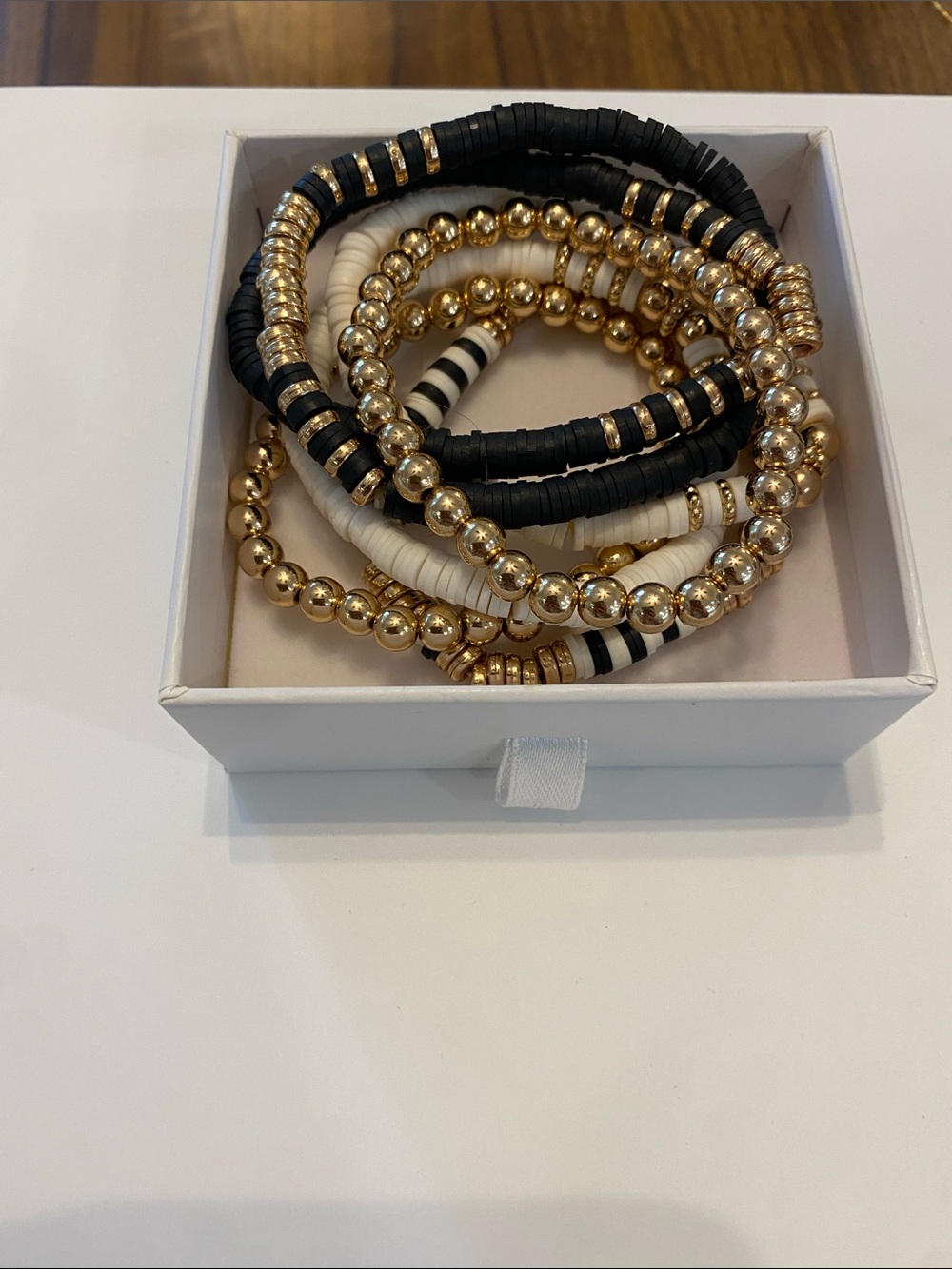 Gold and Black Stackable Beaded Bracelet Set